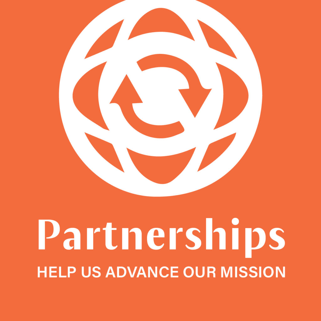 a circular icon saying Partnerships help us advance our mission