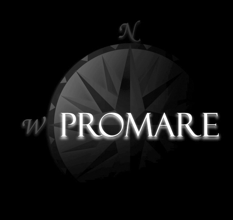 Promare logo with compass in background on black field